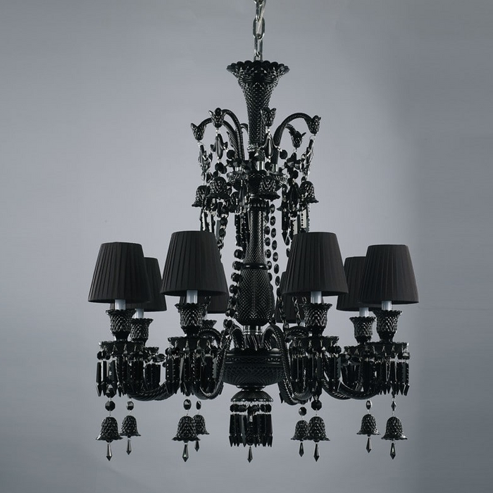 Rylight 8/24/48-Light Candle Black/Clear Crystal Chandelier with Lampshade