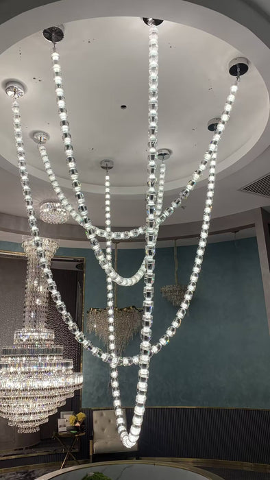 Modern Bullet Crystal Chain Chandelier for Living Room/Srtaircase/Foyer/Hotel/Restaurant