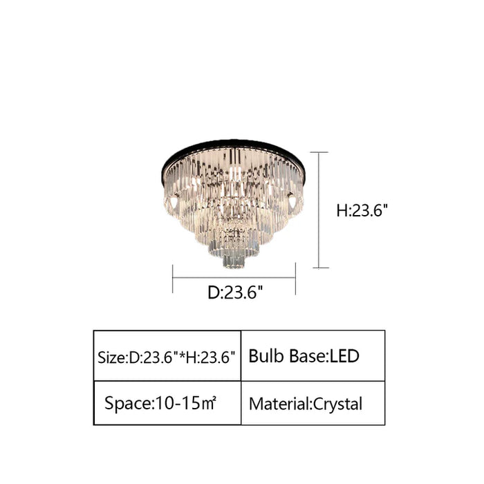 Rylight Multi-tier Flush Mount Round Gray/Amber/Clear Crystal Chandelier