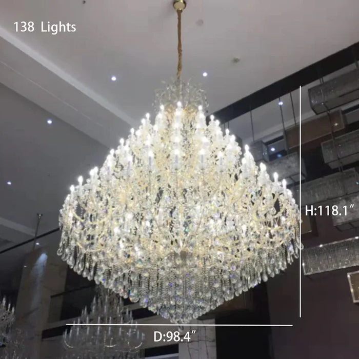 Rylight 24/40/50/66/105/138/186/294-Light Extra Large Traditional Luxury Multi-layers Candle Branch Decorative Crystal Chandelier