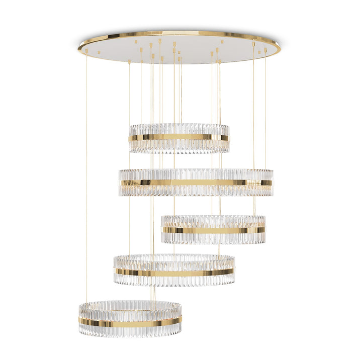 Rylight 5-Ring Crystal Chandelier in Gold Finish