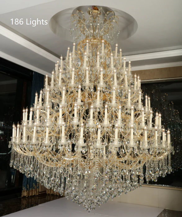 Rylight 24/40/50/66/105/138/186/294-Light Extra Large Traditional Luxury Multi-layers Candle Branch Decorative Crystal Chandelier