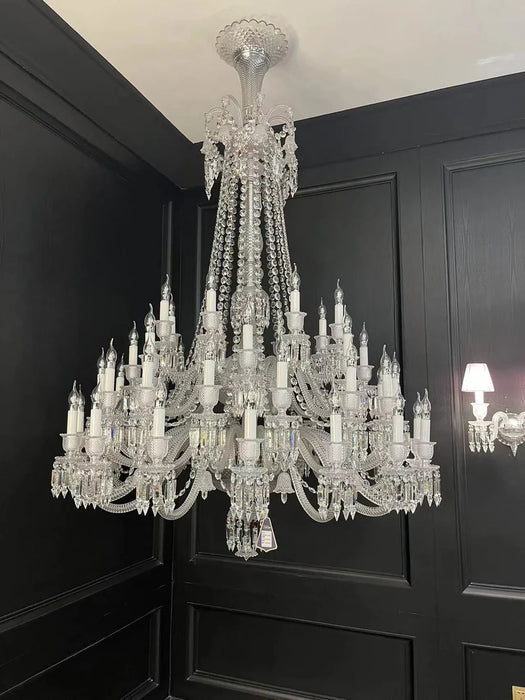 Light Luxury Classic Long Version Tiered Candle Light Crystal Chandelier for High-ceiling Rooms/Living Room