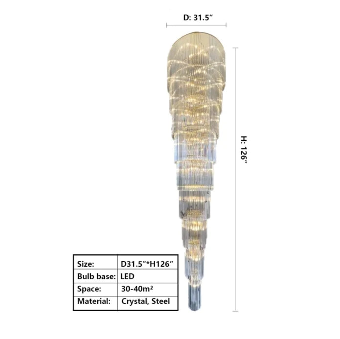 Rylight extra grote meerlaagse lange gouden kristallen kroonluchter