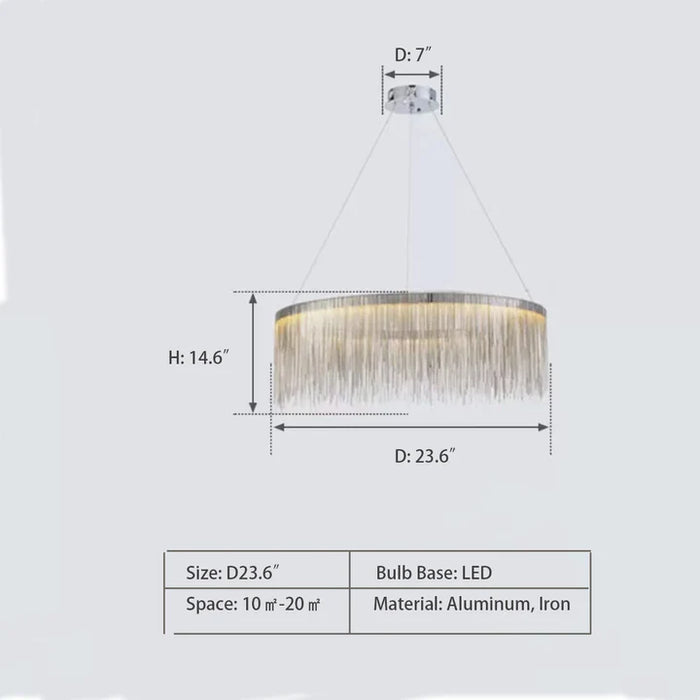 Rylight 1/2-laags ronde aluminium kroonluchter met kwastjes in verchroomde afwerking