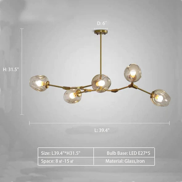 Rylight Simple  Industrial  Branch Glass Pendant Chandelier