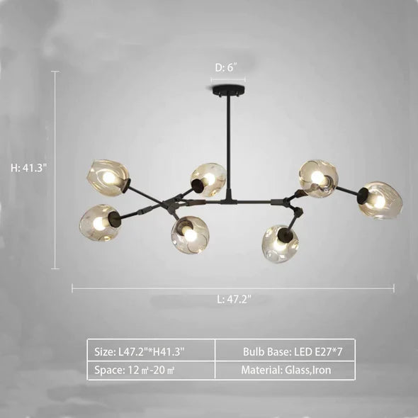 Rylight Simple  Industrial  Branch Glass Pendant Chandelier