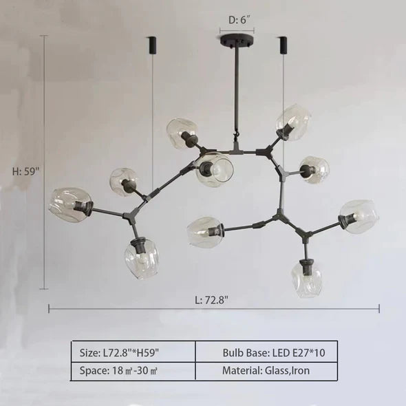 Rylight Simple  Industrial  Branch Glass Pendant Chandelier