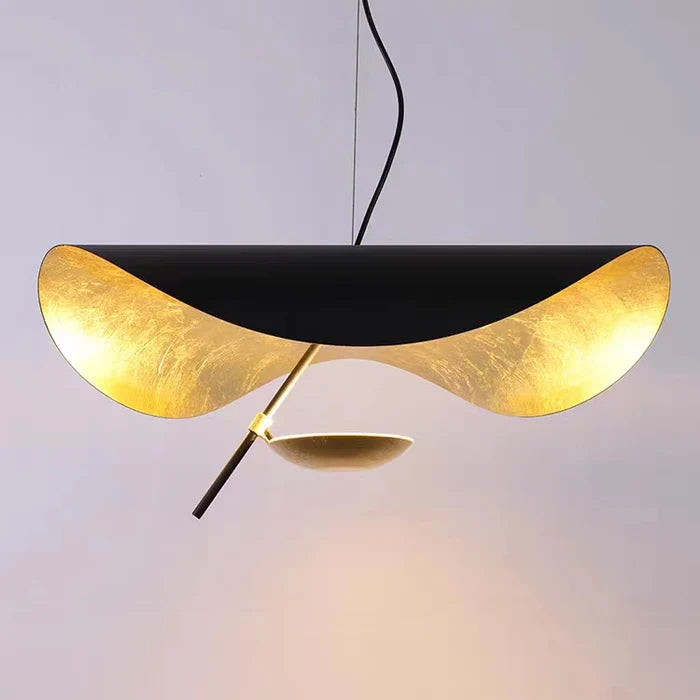 Final Sale · Designer Model Modern Art Hat Shape Gold Leaf Pendant Chandelier for Living/Dining Room