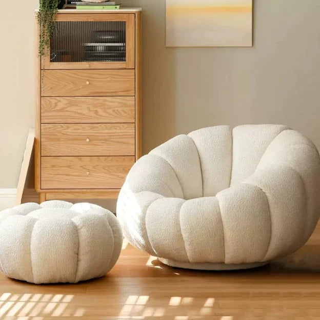 Fleece White Pumpkin Sofa Chair with Footstool