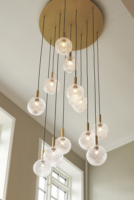 Rylight 1/3/6/13-Globes Clear/White Glass Pendant Chandelier