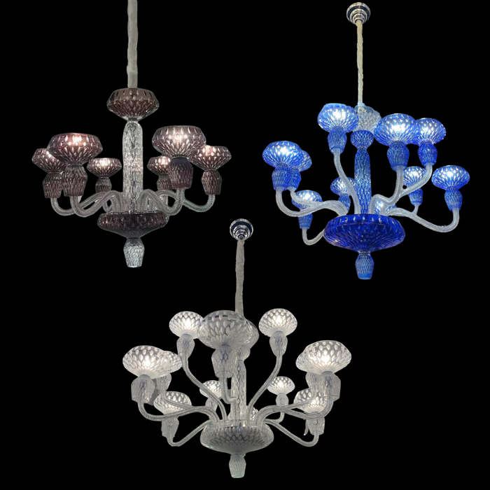 Luxury Hand-engraved Clear/Blue/Prune Crystal Chandelier