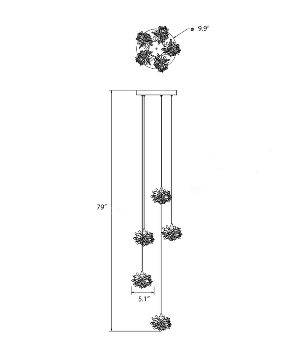 Luxury Floating Crystal Rock Chandelier for Staircase/Foyer