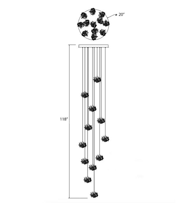 Luxury Floating Crystal Rock Chandelier for Staircase/Foyer