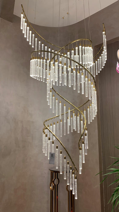 Luxury Spiral Bubble Crystal Stick Chandelier for Staircase/Foyer/High-ceiling