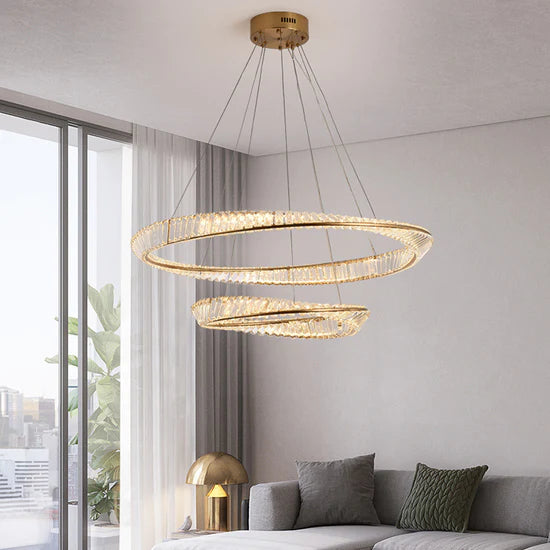 Rylight 1/2/3/4-Rings Crystal Chandelier in Gold/Chrome Finish