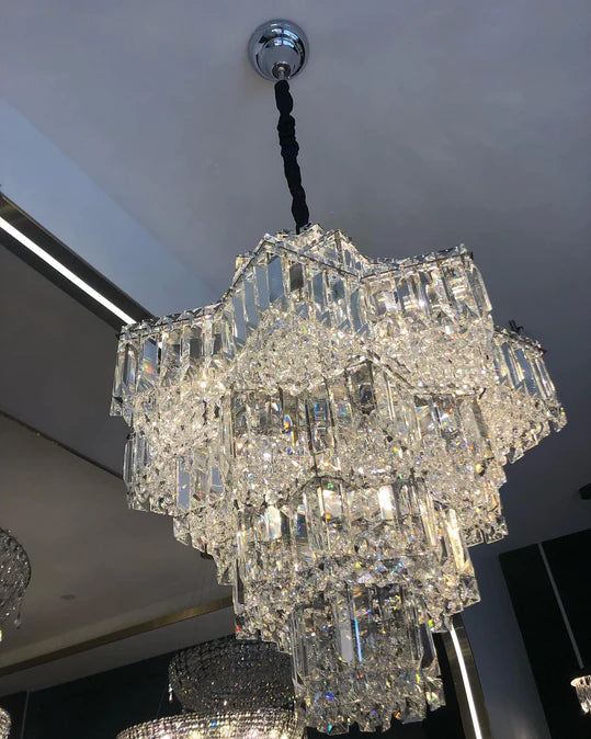 Rylight 4/6-Tier Star-shape Crystal Chandelier in Chrome