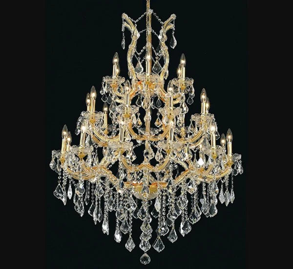 Rylight 28/55-Light Candle Crystal Tiered Dimmable Chandelier in Gold/Chrome Finish