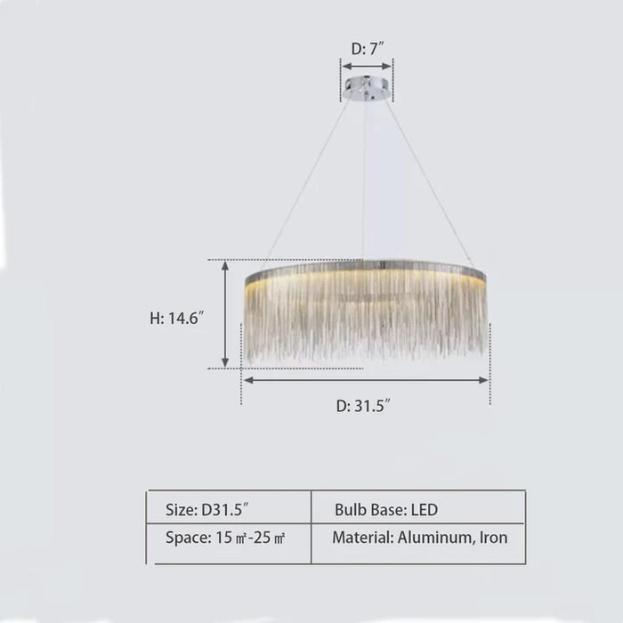 Rylight 1/2-laags ronde aluminium kroonluchter met kwastjes in verchroomde afwerking