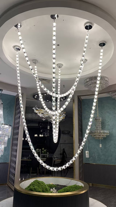 Modern Bullet Crystal Chain Chandelier for Living Room/Srtaircase/Foyer/Hotel/Restaurant