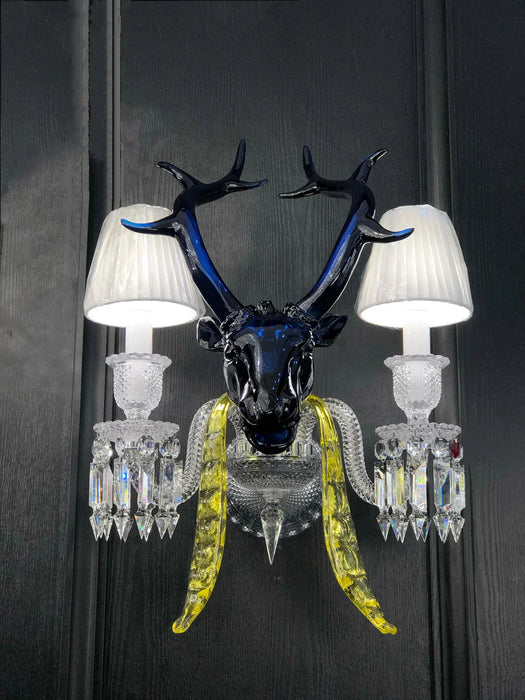 Traditional Colorful Candle Branch Blue Deer Wall Lamp