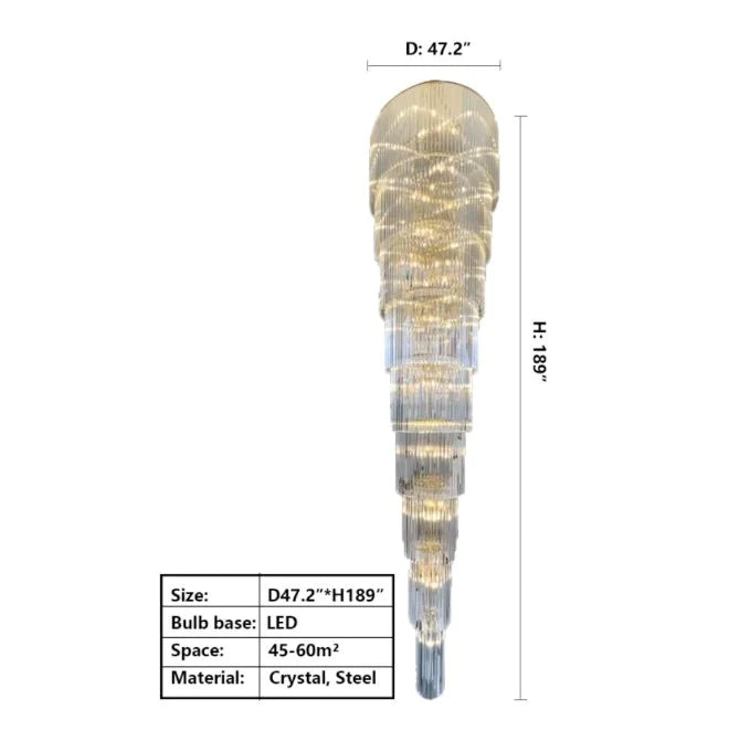 Rylight extra grote meerlaagse lange gouden kristallen kroonluchter