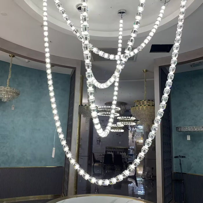 Modern Bullet Crystal Chain Chandelier for Living Room/Srtaircase/Foyer/Hotel/Restaurant