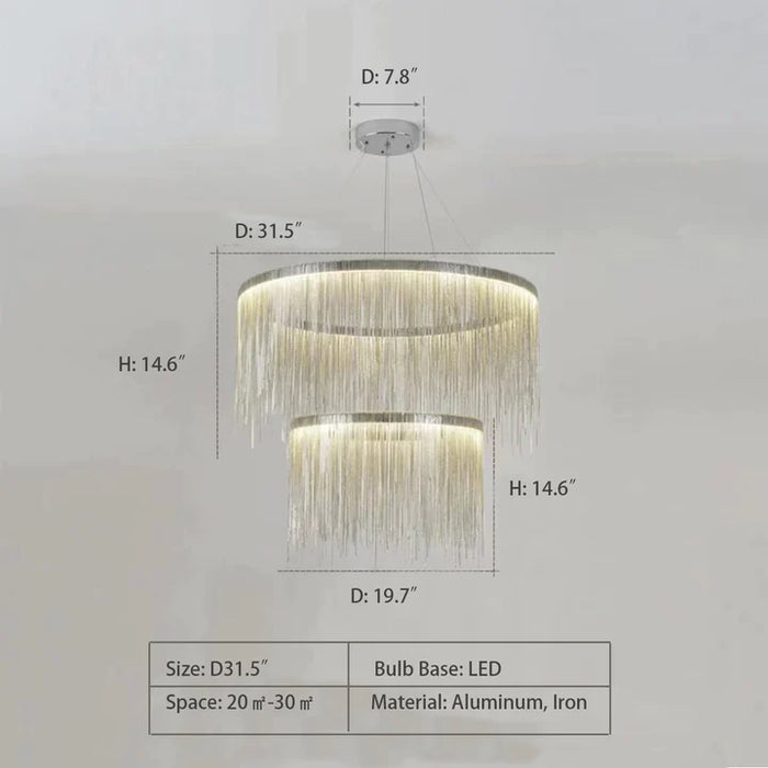 Rylight 1/2-laags ronde aluminium kroonluchter met kwastjes in verchroomde afwerking