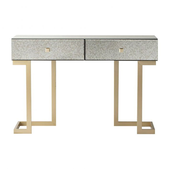 Modern 2 Drawer Mirrored Side Table With Gold Legs