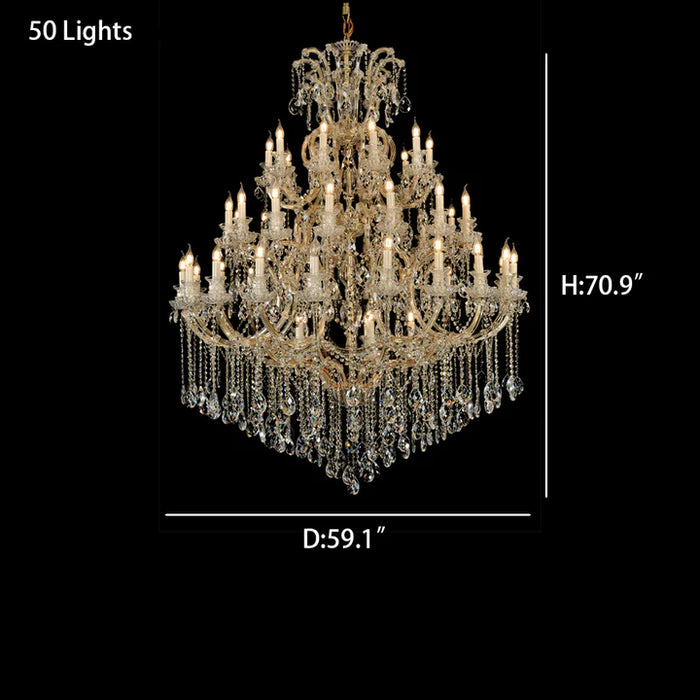 Rylight 24/40/50/66/105/138/186/294-Light Extra Large Traditional Luxury Multi-layers Candle Branch Decorative Crystal Chandelier