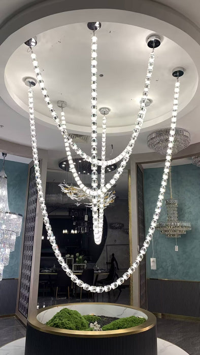 Modern Bullet Crystal Chain Chandelier for Living Room/Srtaircase/Foyer/Hotel/Restaurant