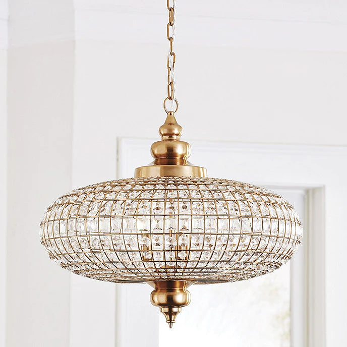 Rylight 3-Light French Empire Bead Crystal Chandelier in Antique Brass Finish