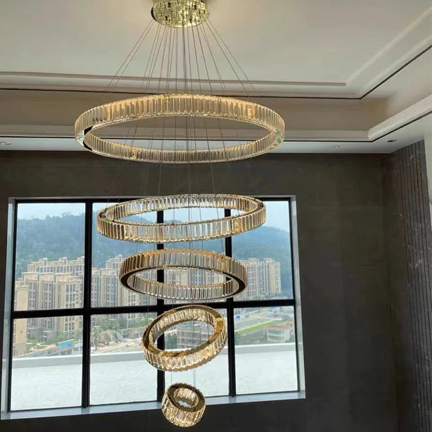 Rylight 5/6-Ring Crystal Chandelier in Gold/Chrome Finish