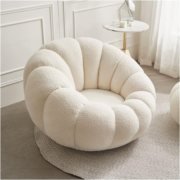 Fleece White Pumpkin Sofa Chair with Footstool