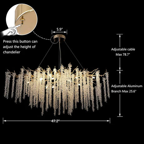 Rylight 10/12/14/16/18/24-Light Willow Crystal Chandelier in Gold/Chrome Finish