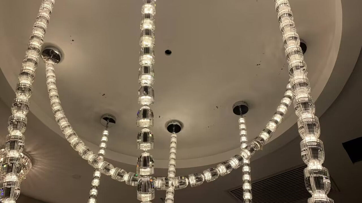 Modern Bullet Crystal Chain Chandelier for Living Room/Srtaircase/Foyer/Hotel/Restaurant