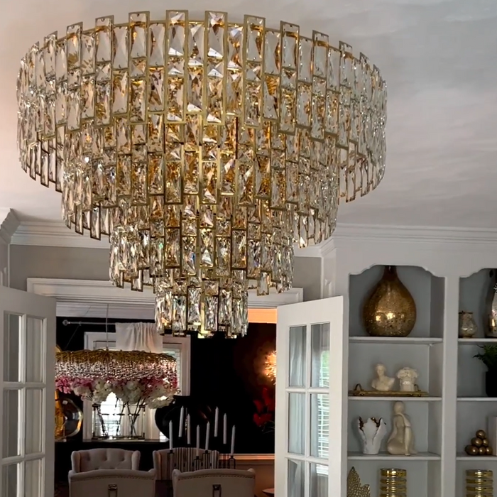 Rylight 3/4-Tier Round Tiered Crystal Chandelier in Gold/Silver Finish