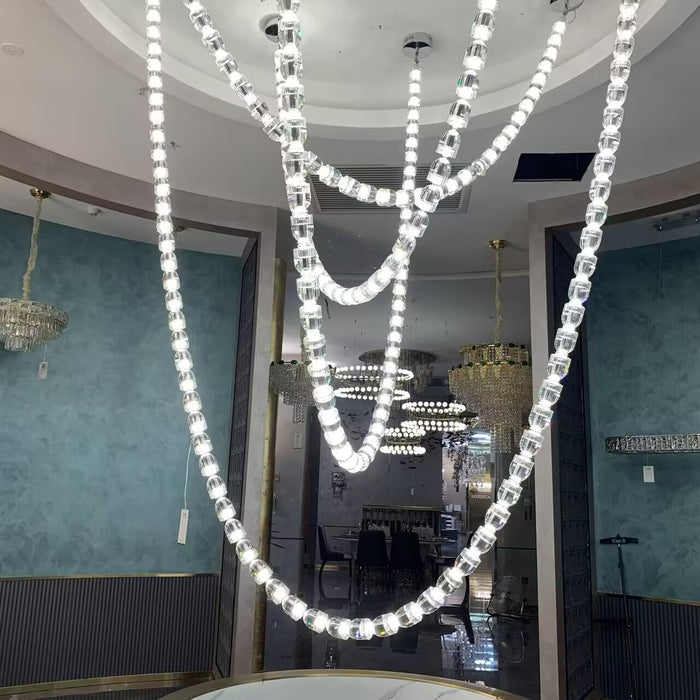 Modern Bullet Crystal Chain Chandelier for Living Room/Srtaircase/Foyer/Hotel/Restaurant