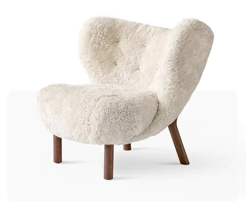 Klassieke gezellige witte fleece pluche accent loungestoel met poef