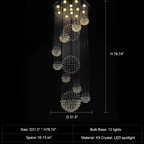 Rylight Designer-recommended Spiral Crystal Raindrop Chandelier