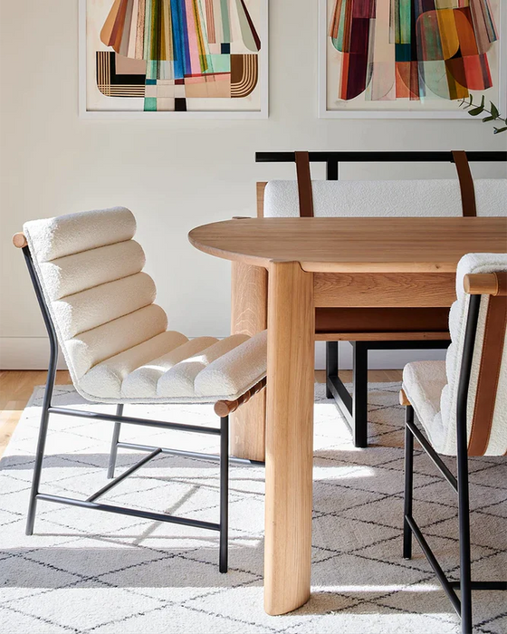 Bouclé/lederen eetkamerstoelen