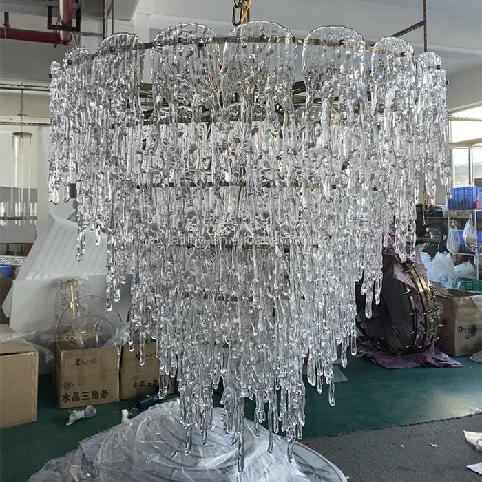 Rylight 2/5/7-Tier Round/Rectangular Melting Ice Crystal Chandelier