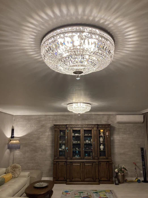 Modern 9/12/15-Light Flush Mount Crystal Chandelier in Gold/Silver Finish