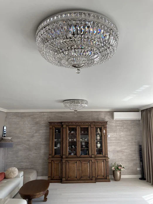 Modern 9/12/15-Light Flush Mount Crystal Chandelier in Gold/Silver Finish