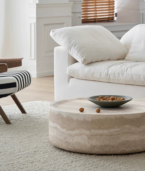 French Round Coffee Table With Cave Stone Decoration