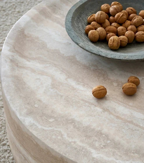 French Round Coffee Table With Cave Stone Decoration