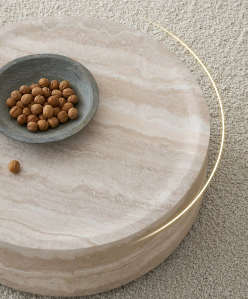 French Round Coffee Table With Cave Stone Decoration