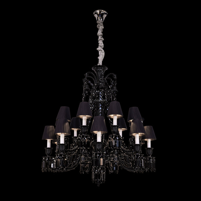 Rylight 8/24/48-Light Candle Black/Clear Crystal Chandelier with Lampshade