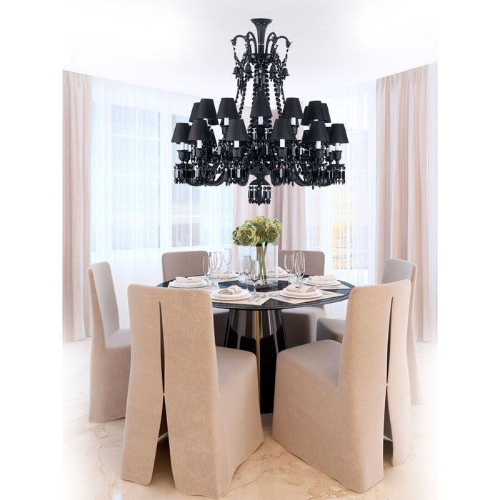 Rylight 8/24/48-Light Candle Black/Clear Crystal Chandelier with Lampshade