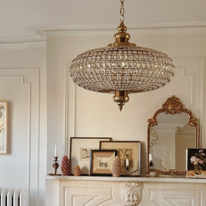 Rylight 3-Light French Empire Bead Crystal Chandelier in Antique Brass Finish